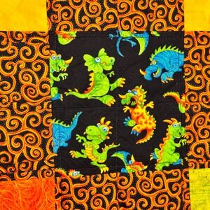 Handmade Dinosaur Patchwork Quilt Kids Square Blanket Fleece Back Purple 34x34